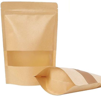 Qualität  Custom Single Barrier Stand Up Doypack Food Grocery Pouch Craft Paper Packaging Bag With Window And Zipper Soy Beans Spice Packaging Bags usine